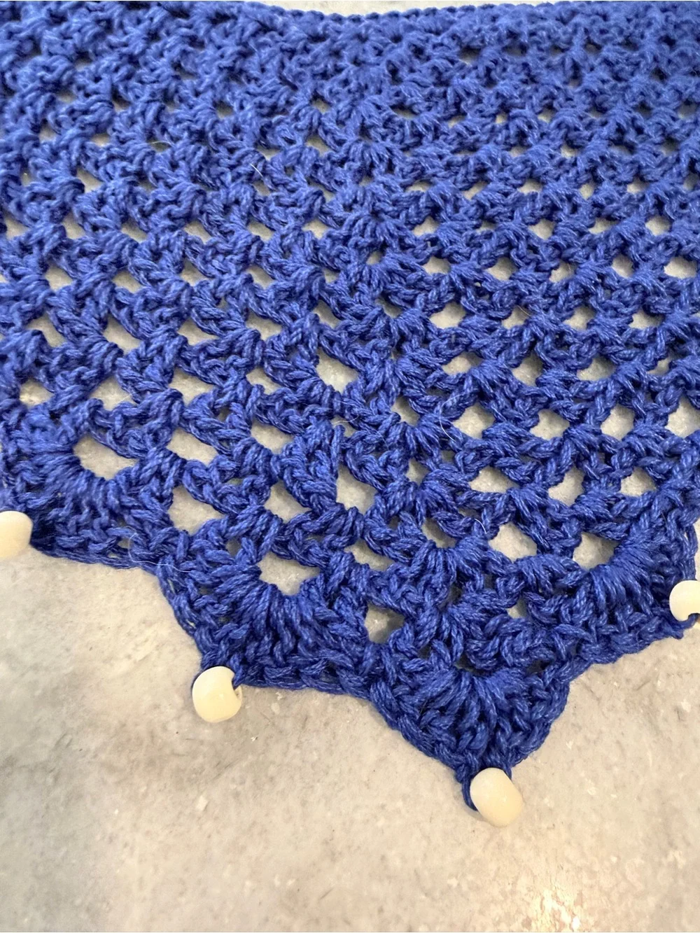 Handmade Crochet Wood Beaded Kerchief Head Scarf Cotton Boho Bandana Cottagecore